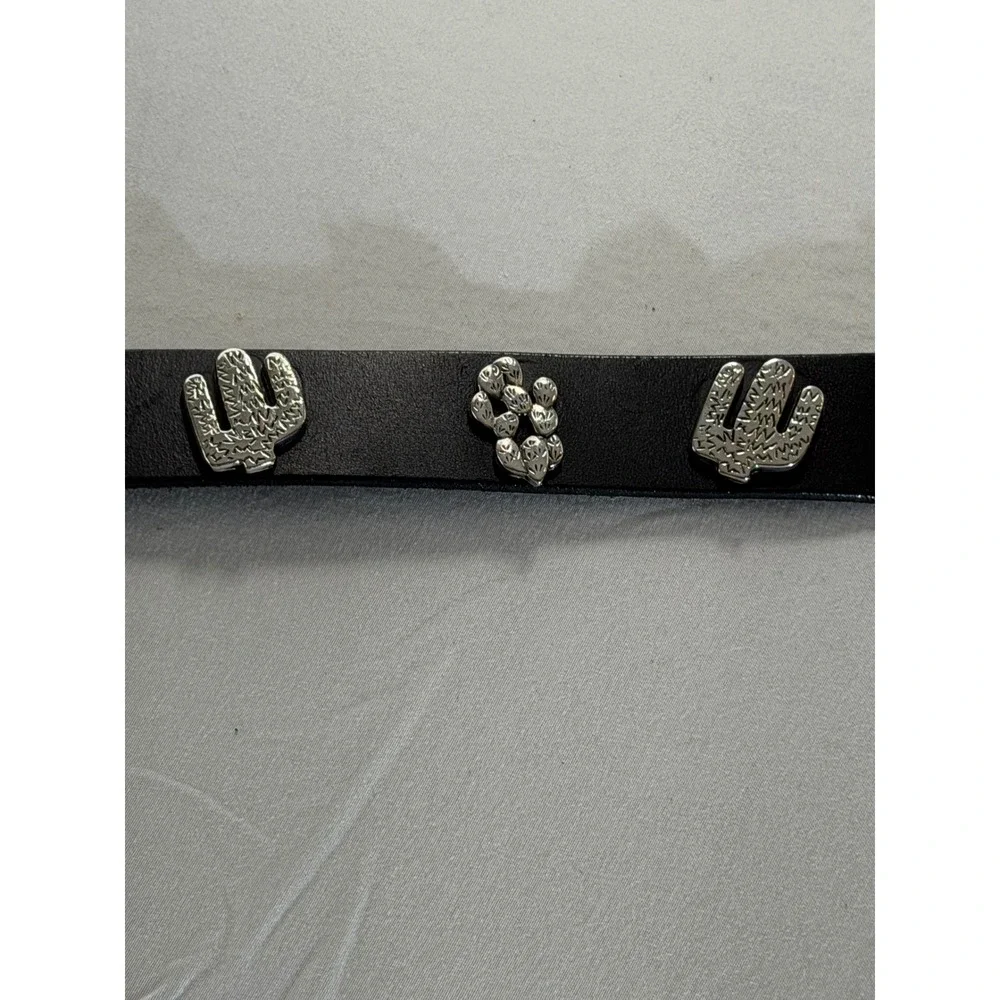 The Leather Shop Vintage Cactus Concho Belt Black Genuine Leather USA Size 30‎